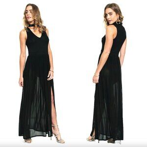 NWT Guess Black Cut Out Scarf Rosalina Sheer Pleated Sleeveless Maxi Dress